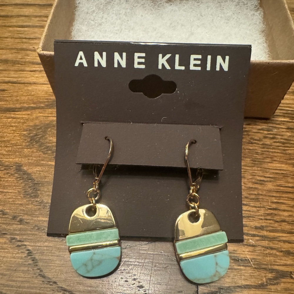 Anne Klein Turquoise Gold Drop Earrings Geometric Dangle NWT Macy’s